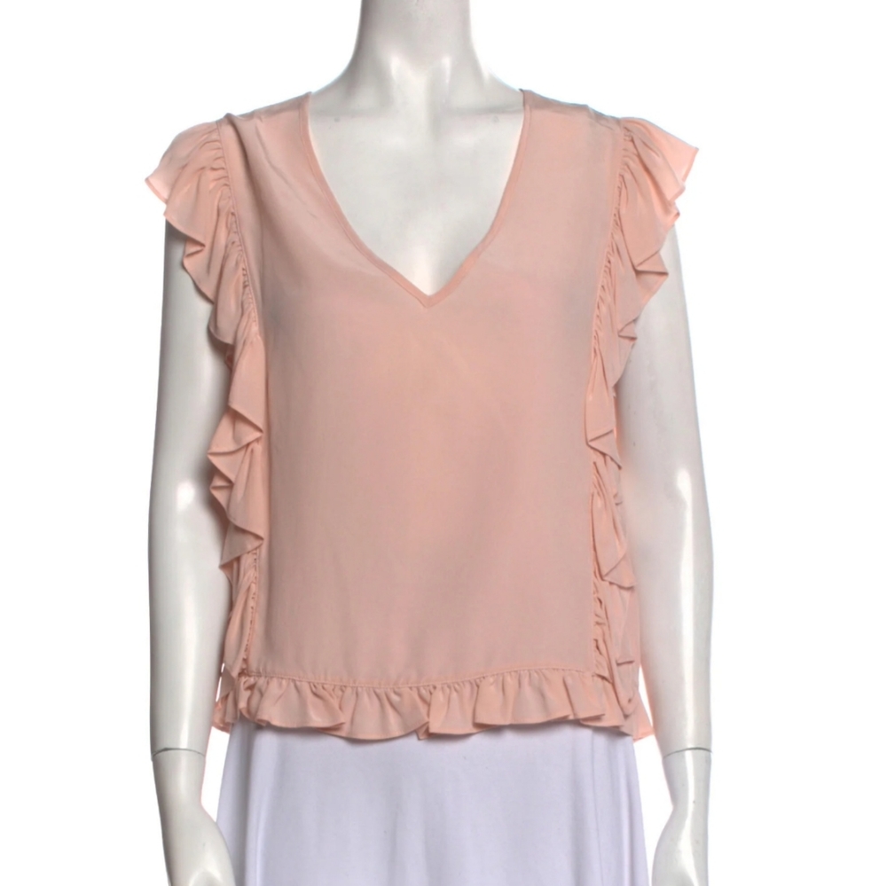 ANINE BING NWT 100% Silk V-neck Blouse with Ruffled Detail.
